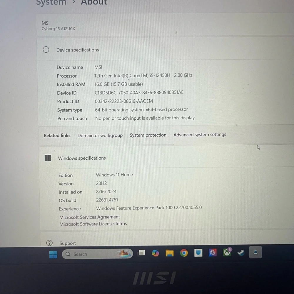 MSI cyborg 15 gaming laptop